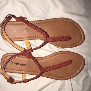 Red braided strapped sandals